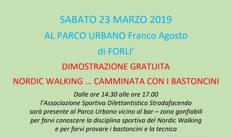 Scopri di più sull'articolo Sabato 23 marzo 2019 – Dimostrazione gratuita di Nordic Walking al Parco Urbano di Forlì